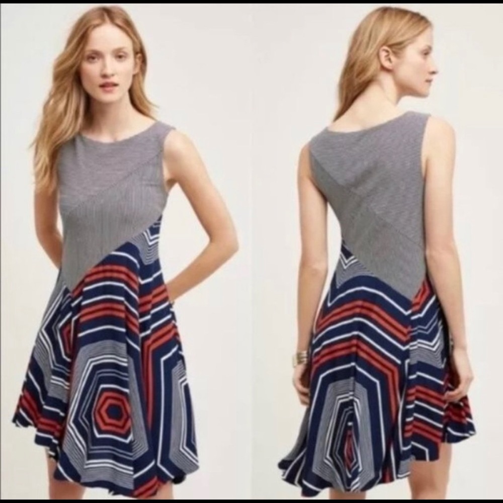 Maeve Anthropologie X-Small Blue Striped Cameron Asymmetrical Hem Dress - Picture 1 of 5